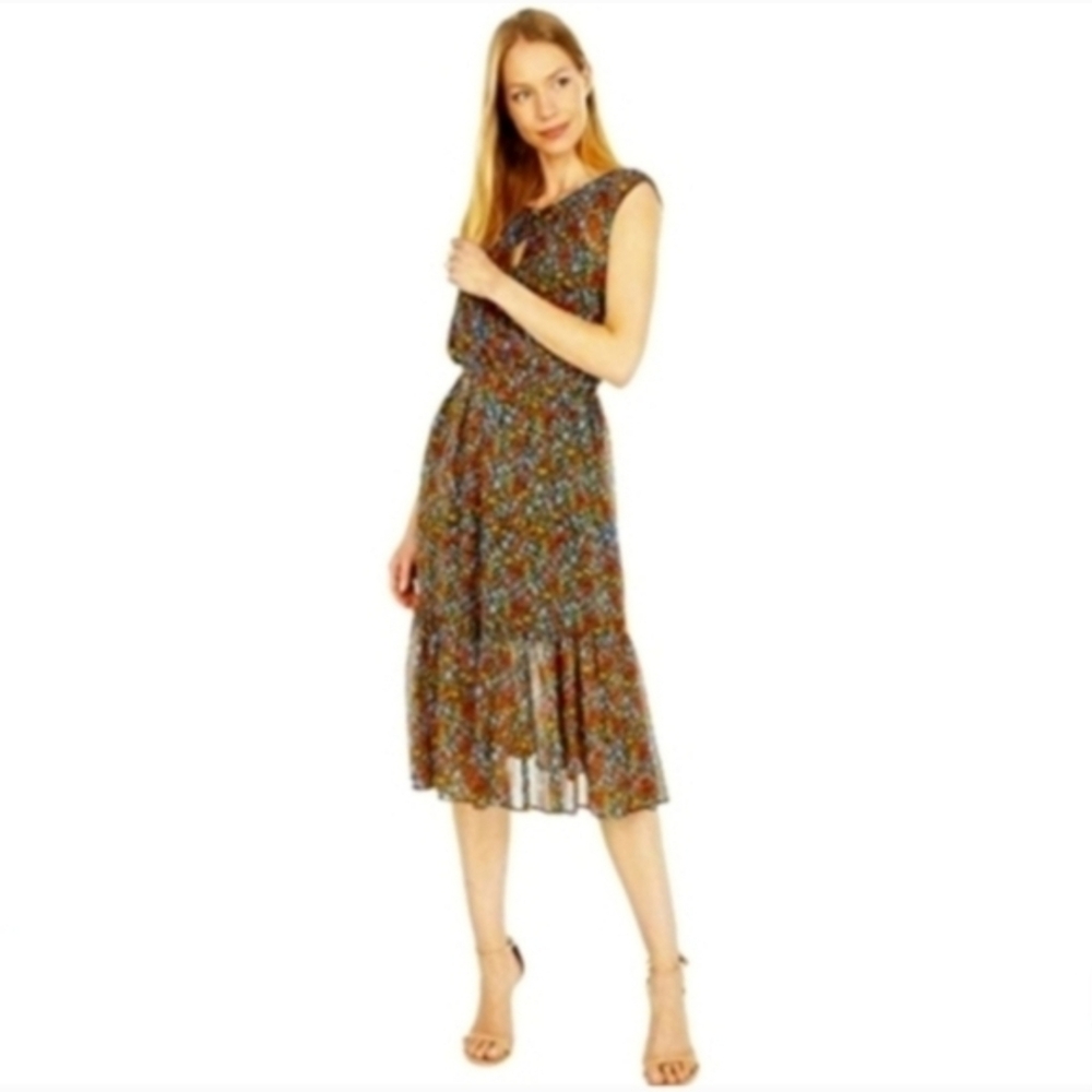 Tommy Hilfiger Essential Floral Sleeveless Midi Dress Red Orange 4 Small NWT